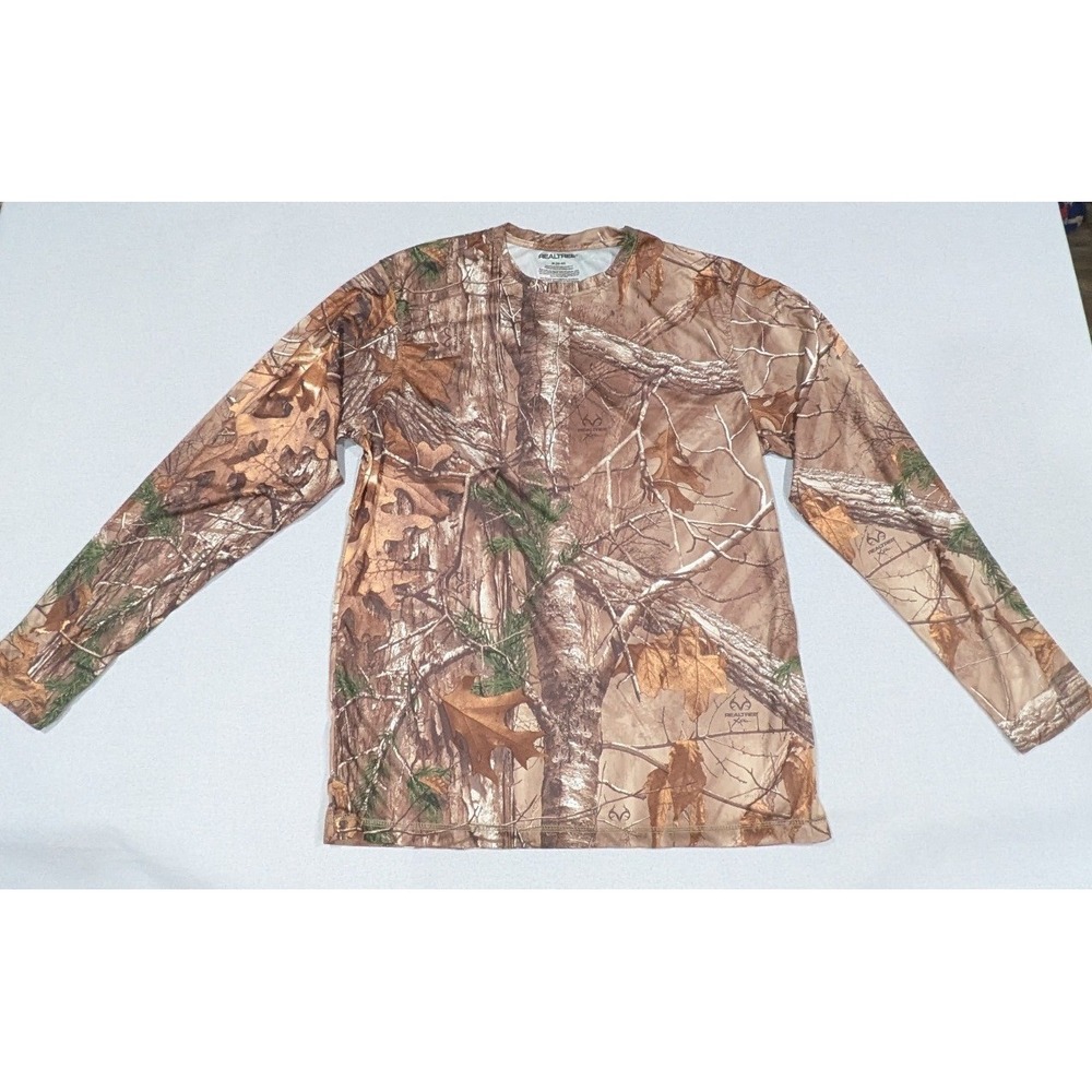 Realtree Long Sleeve Shirt Mens M Brown Excellent Xtra Camo Performance Tee